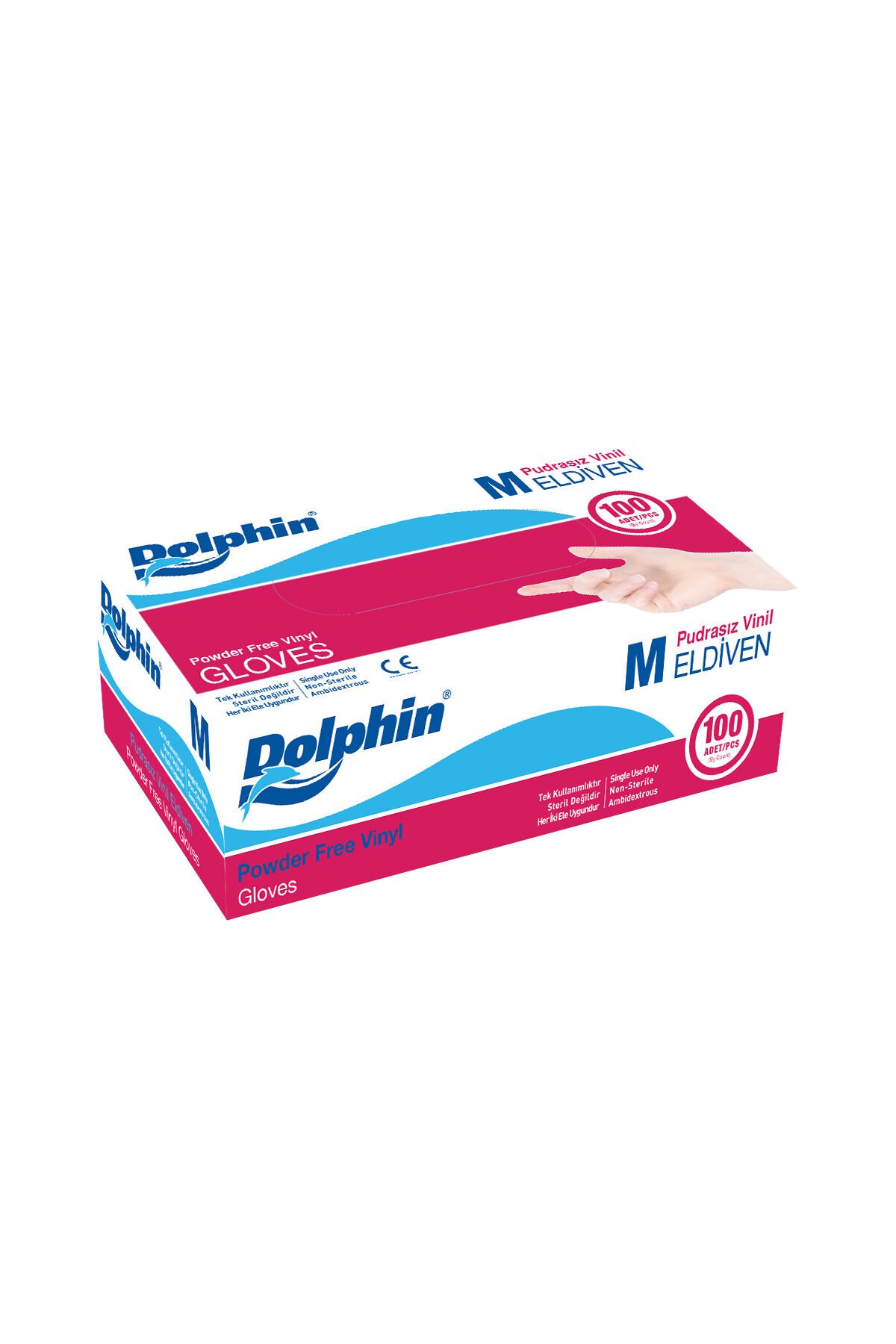 Dolphin Beyaz Vinil Eldiven Pudrasız (M) 100lü Paket Paket 1 Adet