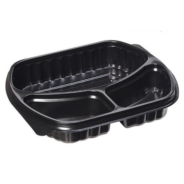 Meypak 3 Bölmeli Kapaklı Siyah Gıda Kabı (Sıcaklığa Dayanıklı)