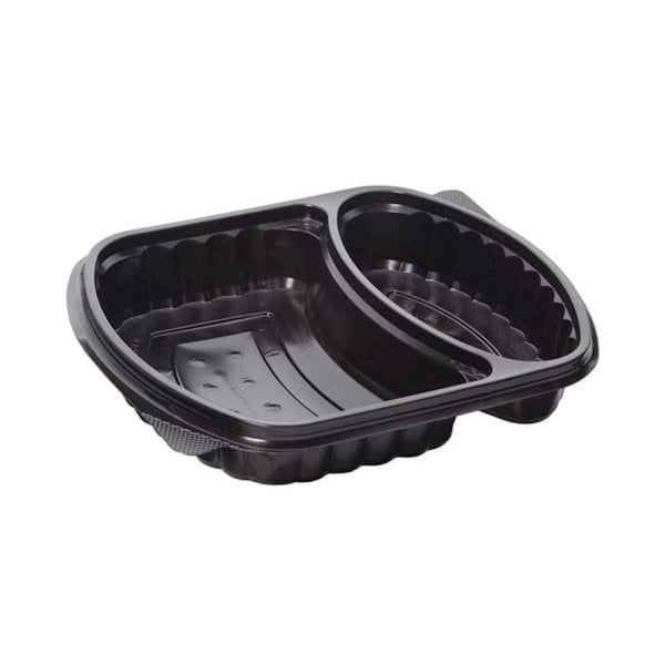 Meypak 2 Bölmeli Kapaklı Siyah Gıda Kabı (Sıcaklığa Dayanıklı)