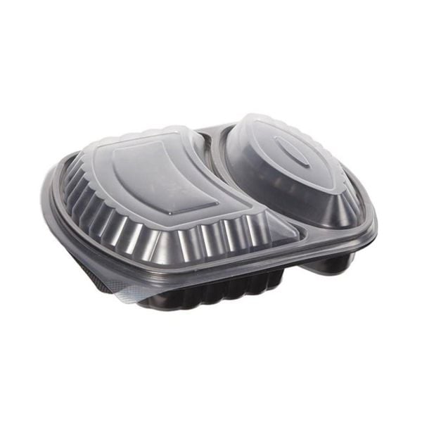 Meypak 2 Bölmeli Kapaklı Siyah Gıda Kabı (Sıcaklığa Dayanıklı)