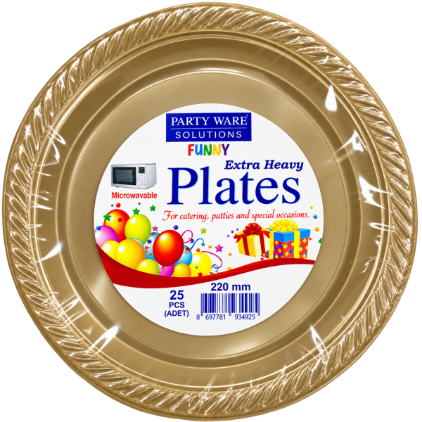 Gold Plastik Parti Tabağı 22 cm – 25 Adet