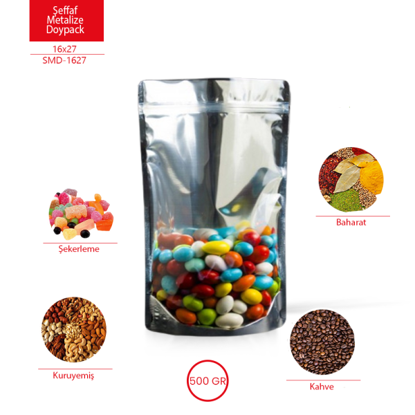 Şeffaf Metalize Kilitli Doypack 16x27 cm