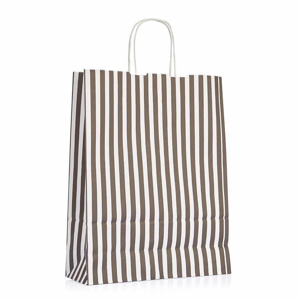 Kraft Burgu Saplı Çanta 32x40x12 Siyah Çizgili