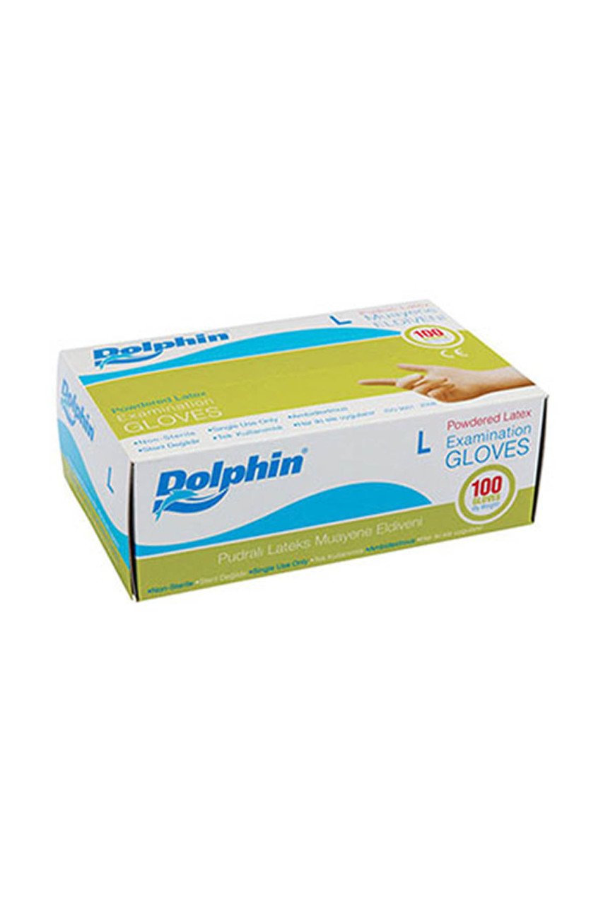 Dolphin Beyaz Lateks Eldiven Pudralı (L) 100'lü Paket Koli 20 Adet