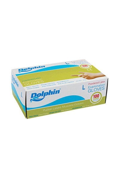Dolphin Beyaz Lateks Eldiven Pudralı (L) 100'lü Paket Koli 20 Adet