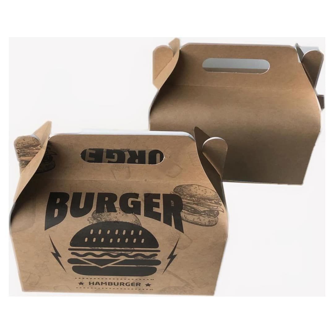 Saplı Hamburger Taşıma Kutusu ( Baskılı ) Paket 50 Adet
