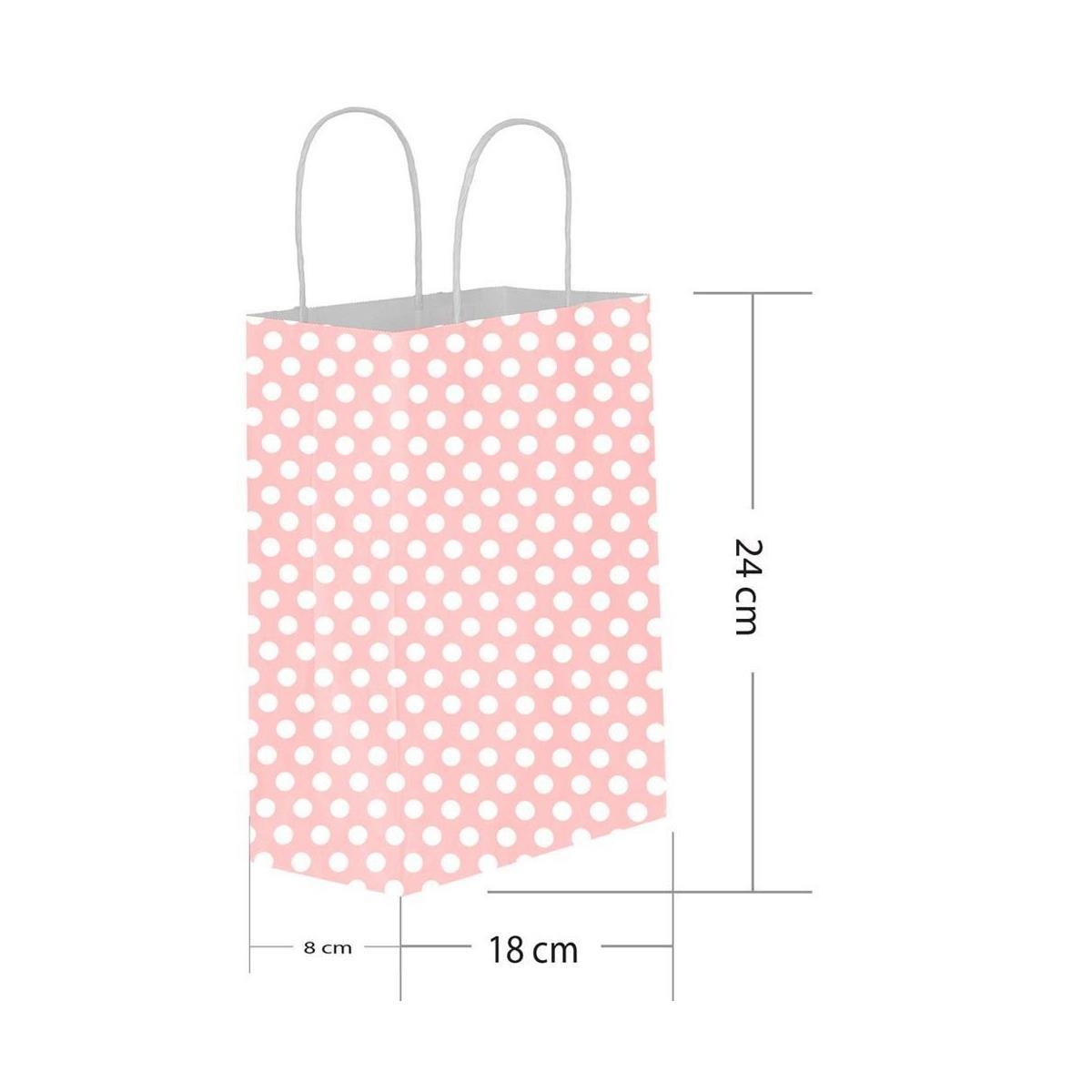 Pembe Puantiyeli Hediyelik Küçük Boy Kağıt Çanta 18x24x8cm