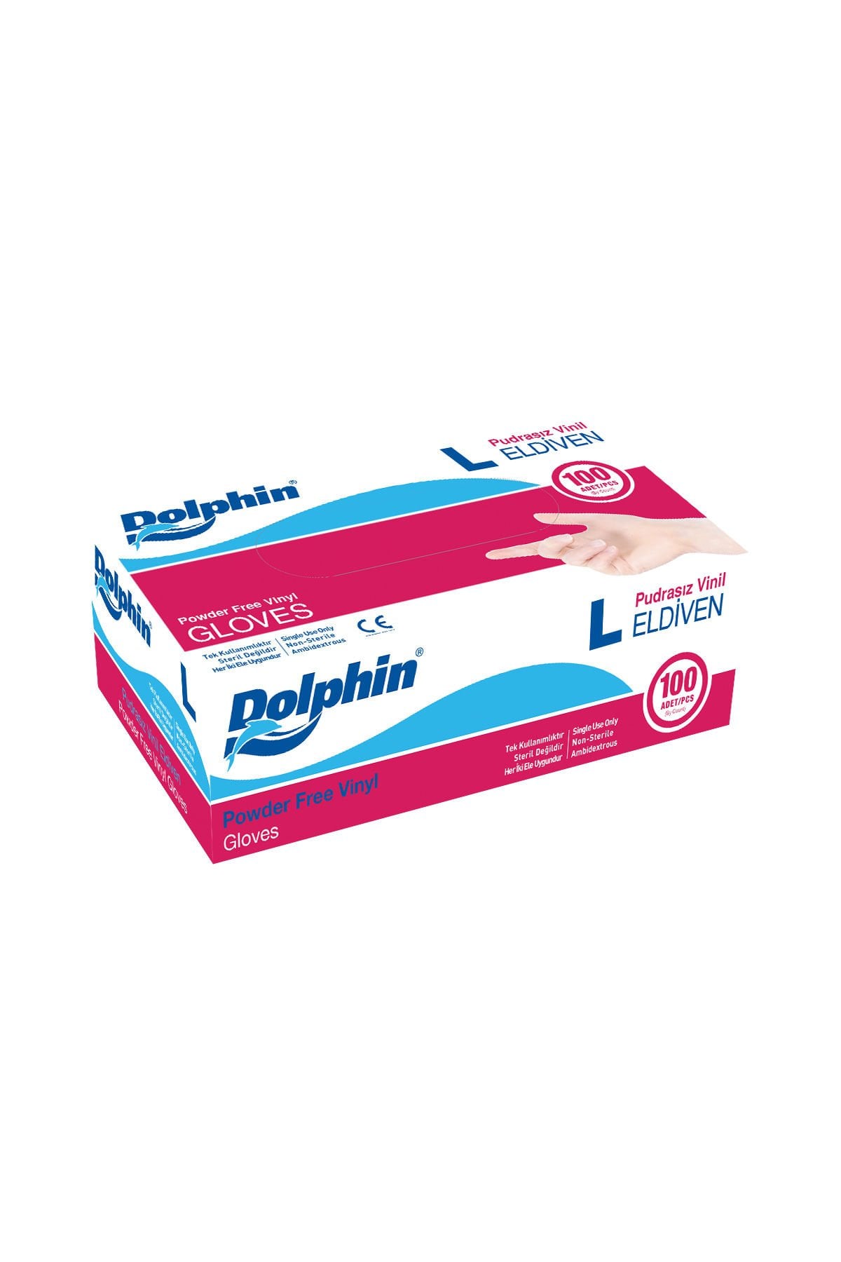Dolphin Beyaz Vinil Eldiven Pudrasız (L) 100lü Paket