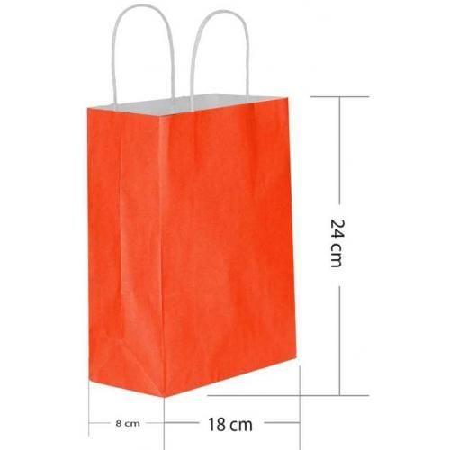 Kırmızı Burgu Saplı Küçük Boy Kağıt Çanta 18x24x8 cm