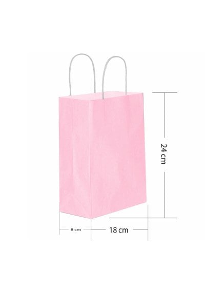 Pembe Burgu Saplı Küçük Boy Kağıt Çanta 18x24x8 cm