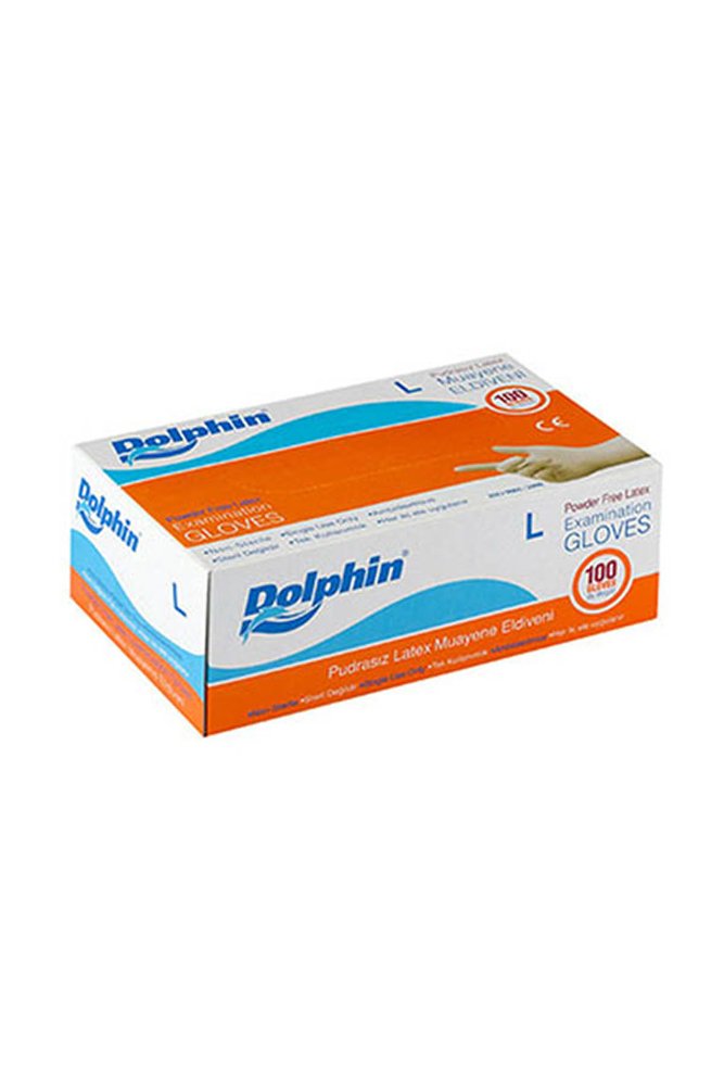 Dolphin Beyaz Lateks Eldiven Pudrasız (L) 100lü Paket
