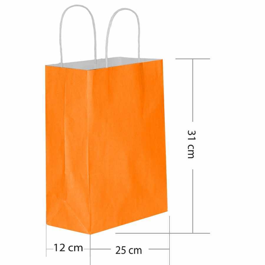 Turuncu Burgu Saplı Orta Boy Kağıt Çanta 25x31x12 cm