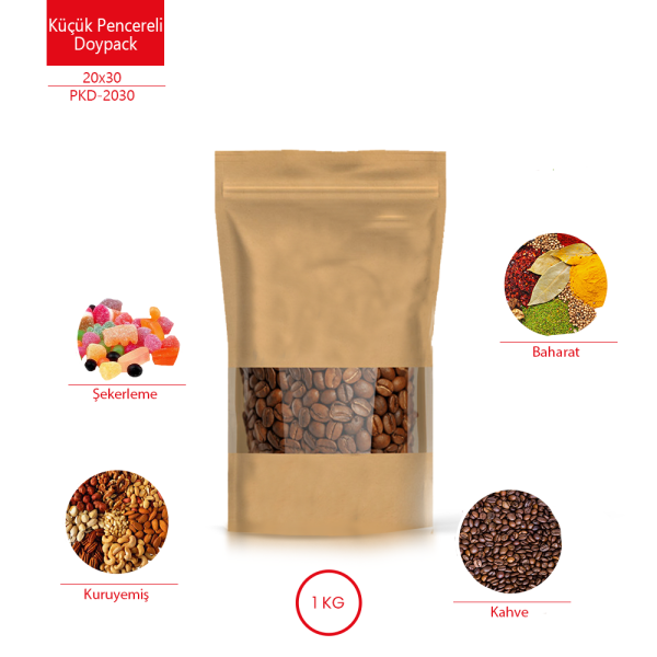 Kraft Pencereli Kilitli Doypack 20x30cm