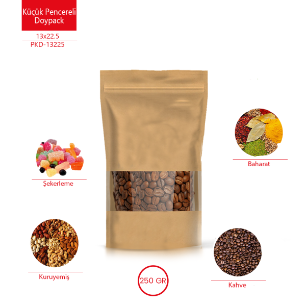 Kraft Pencereli Kilitli Doypack 13x22 cm