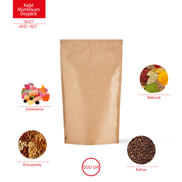 Kraft Alüminyum Kilitli Doypack 16x27 cm