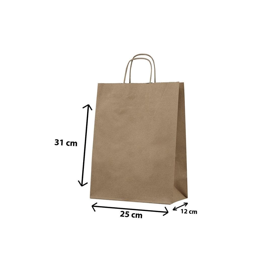 Burgu Saplı Kraft Kağıt Çanta 25 X 31 X 12 cm Koli 250 Adet