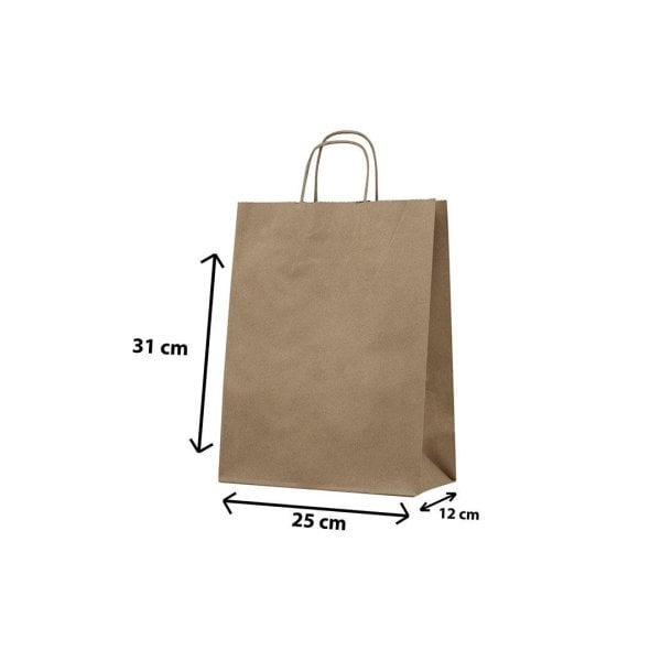 Burgu Saplı Kraft Kağıt Çanta 25 X 31 X 12 cm