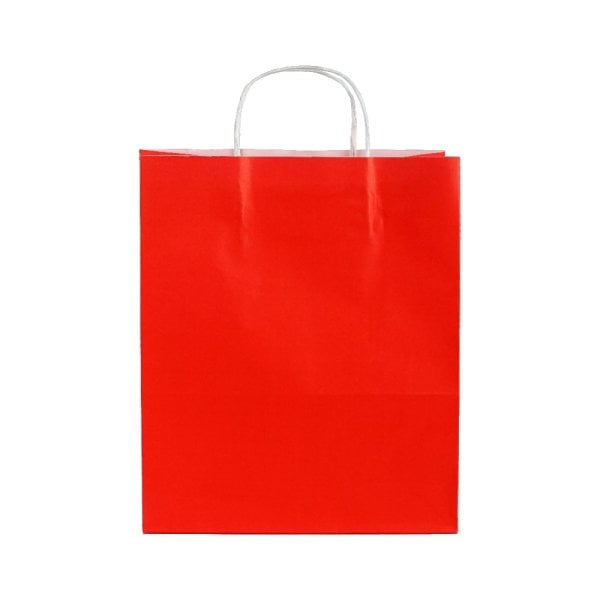 Kırmızı Burgu Saplı Büyük Boy Kağıt Çanta 32x40x12 cm