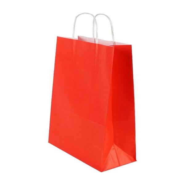 Kırmızı Burgu Saplı Büyük Boy Kağıt Çanta 32x40x12 cm