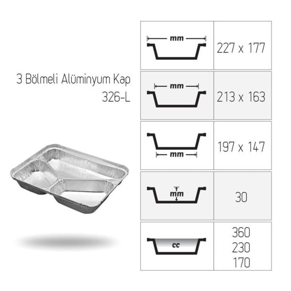 Alüminyum 3 Gözlü Kap 100 Adet