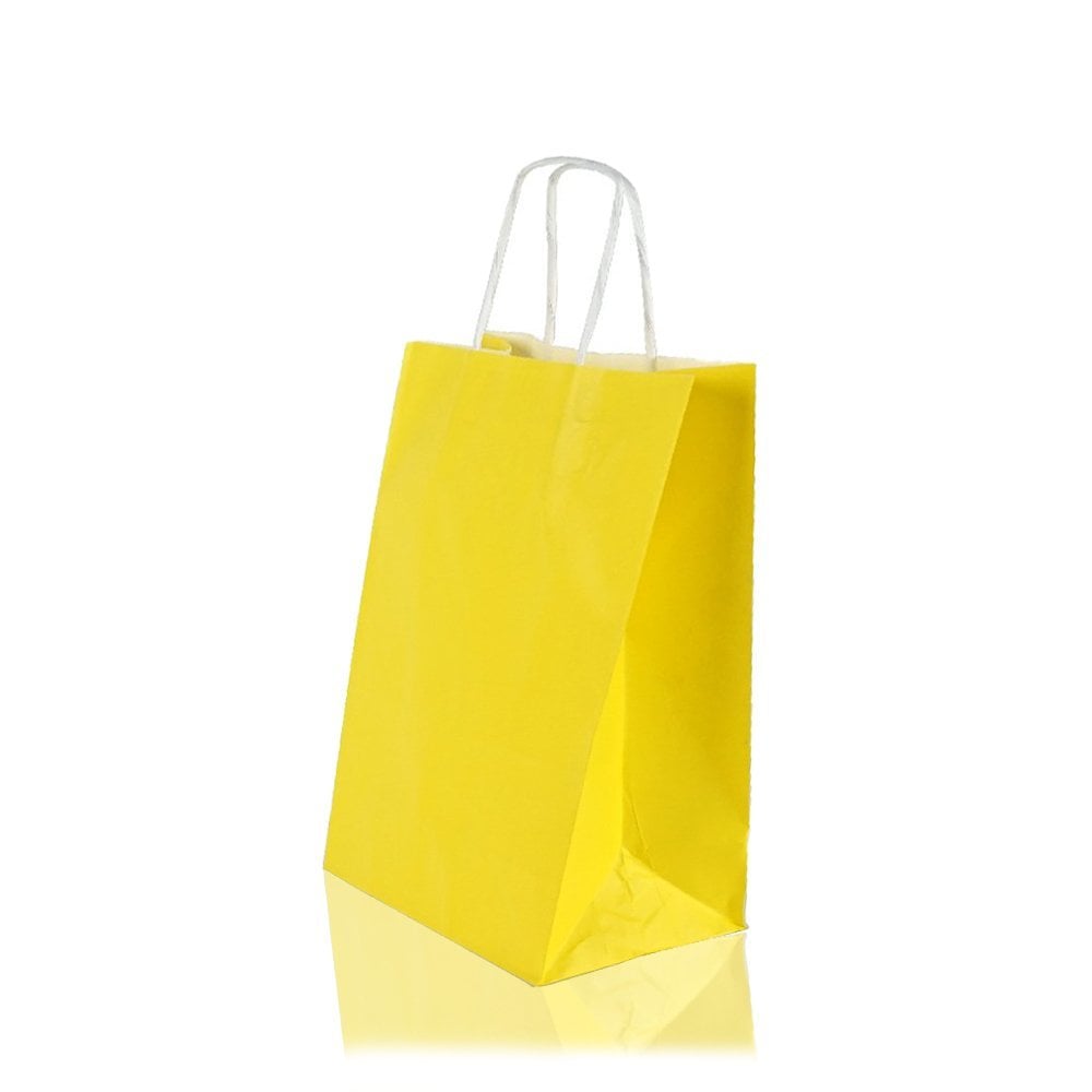 Sarı Burgu Saplı Orta Boy Kağıt Çanta 25x31x12 cm