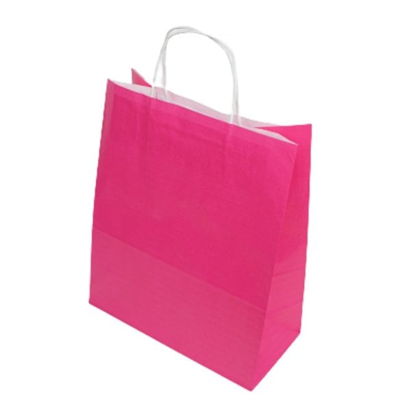 Pembe Burgu Saplı Orta Boy Kağıt Çanta 25x31x12 cm