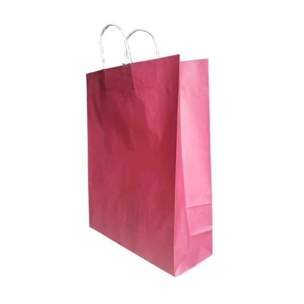Pembe Burgu Saplı Büyük Boy Kağıt Çanta 32x40x12 cm