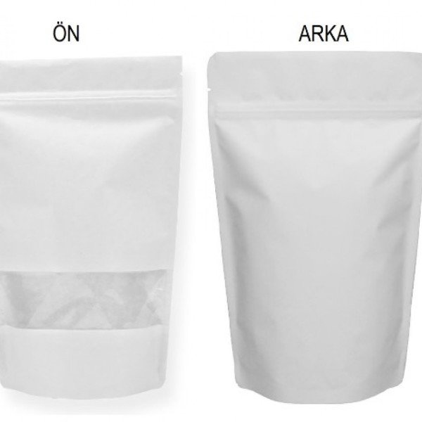 Beyaz Kraft Pencereli Kilitli Doypack 11x18 cm