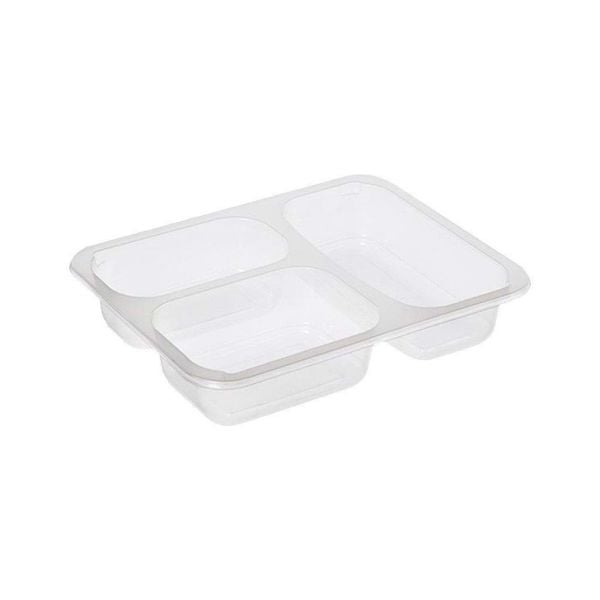 Plastik 3 Bölmeli Film Yapıştırmalı Şeffaf Gıda Kabı