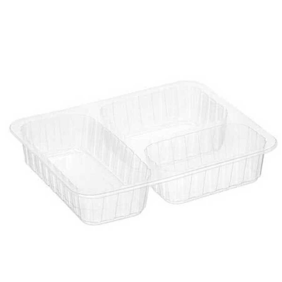 Plastik 3 Bölmeli Film Yapıştırmalı Şeffaf Gıda Kabı