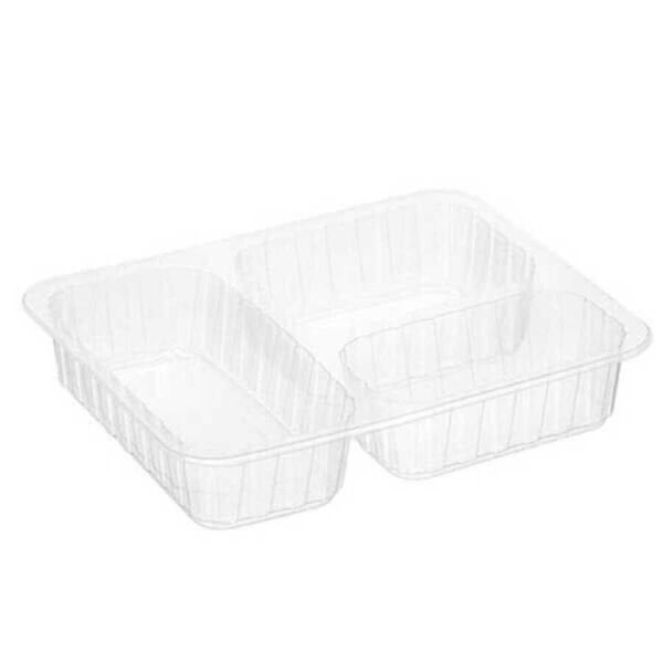Plastik 3 Bölmeli Film Yapıştırmalı Şeffaf Gıda Kabı