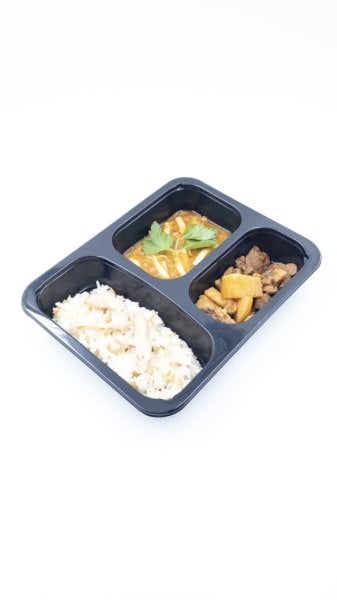 3 Bölmeli Film Yapıştırmalı Siyah Gıda Kabı