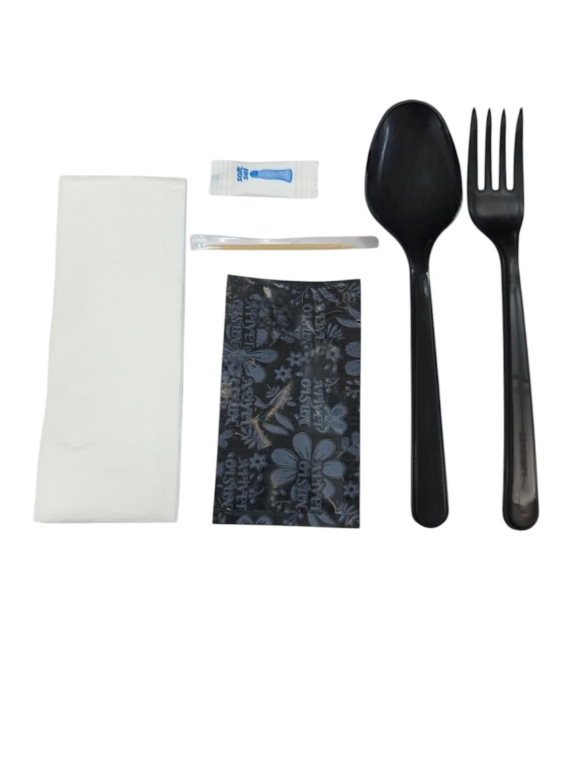 6'lı Lüks Siyah Çatal Kaşık Yemek Seti 400 Adet