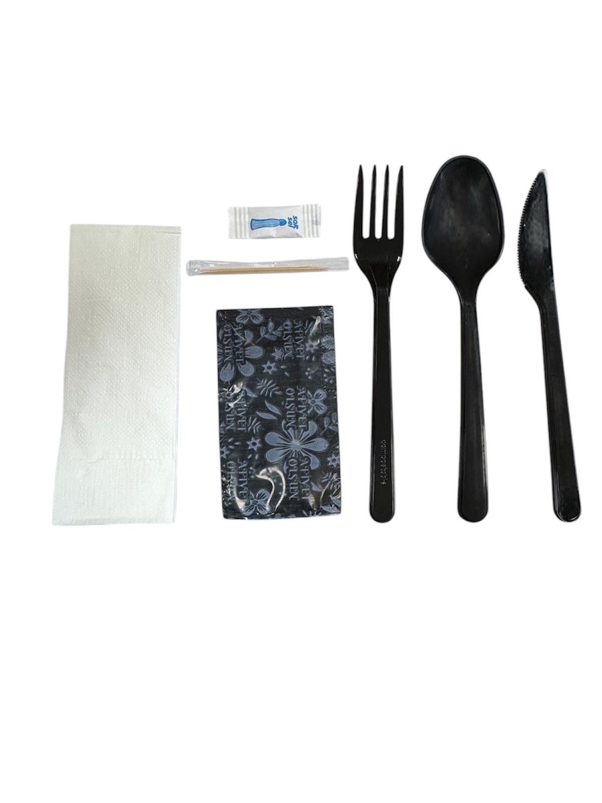 7'lı Lüks Siyah Çatal Bıçak Kaşık Yemek Seti 400 Adet