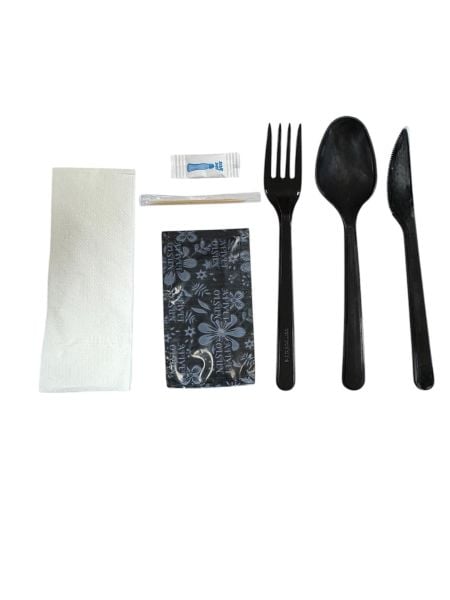 7'lı Lüks Siyah Çatal Bıçak Kaşık Yemek Seti 500 Adet