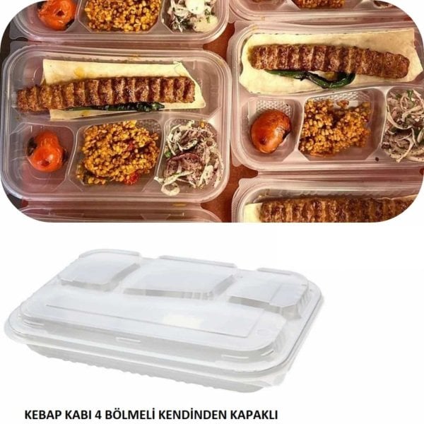 4 Bölmeli Kapaklı Kebap Kabı 75 Adet